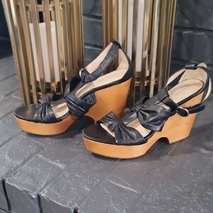 Coach Black Leather Wedges with Wood Soles.